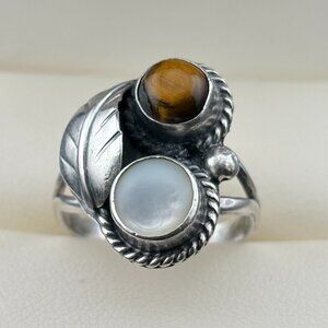 Ntv American Navajo Tiger's Eye Abalone Sterling Silver Thunderbird Ring Sz.5.5